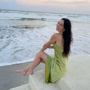 Elegant Olive Green Satin Dress